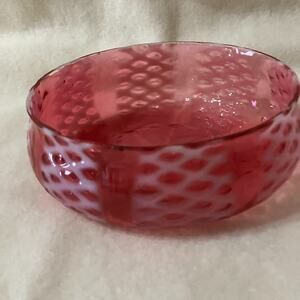 Antique Consolidated Glass Rubina Opalescent Criss Cross Optic Bowl *Flea Bites*